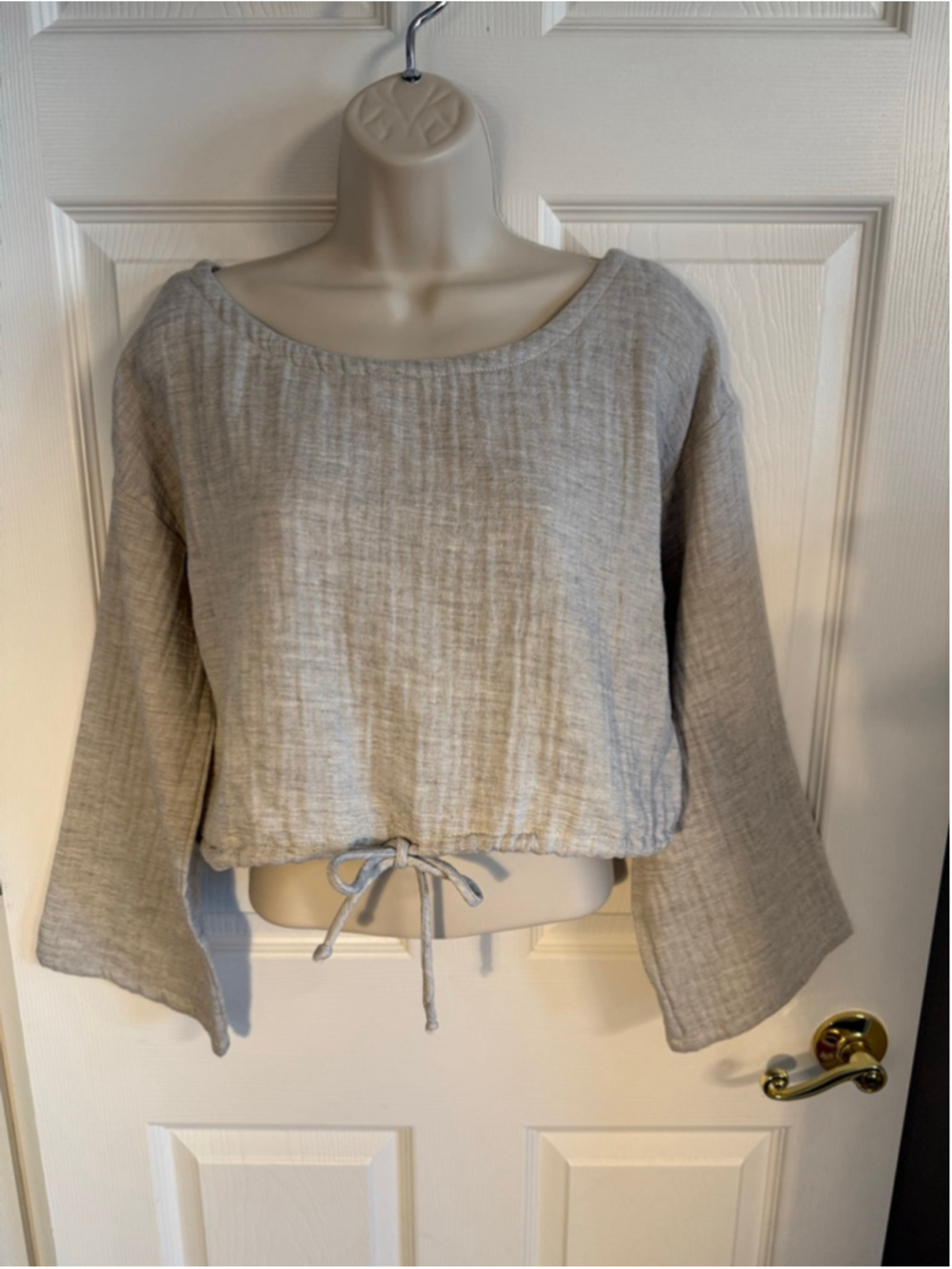Oatmeal a.ren long-sleeve crop top cotton Boho wide sleeve minimalistic size S